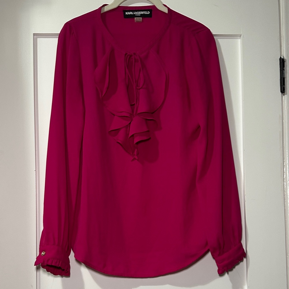 Karl Lagerfeld Hot Pink Fuchsia Ruffle Blouse XS